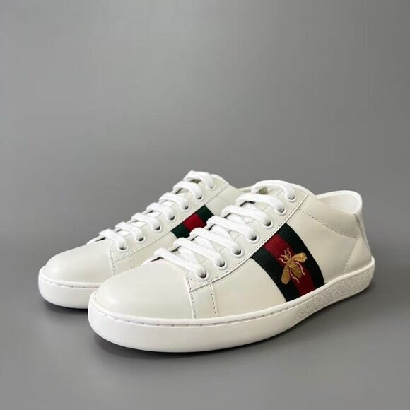Gucci Ace Bee Embroidered White Leather Sneakers - Picture 1 of 9